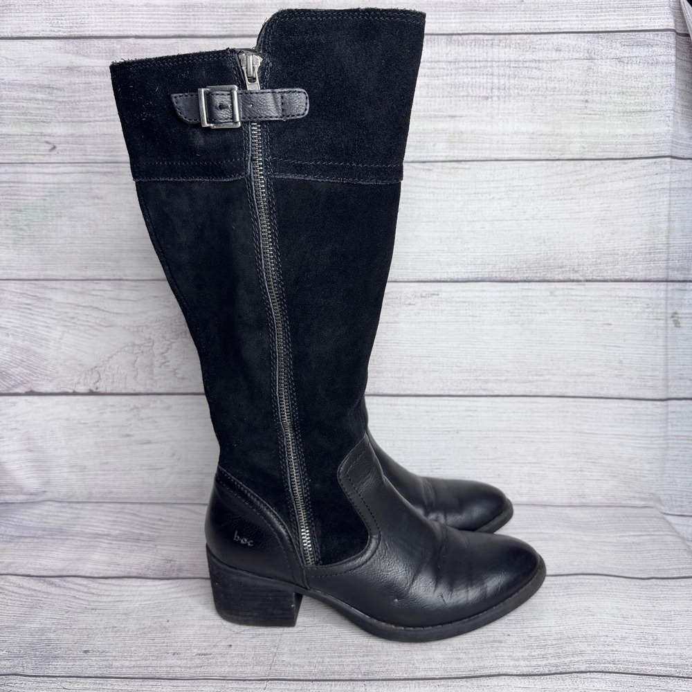 B.O.C.‎ Womens Black Leather Suede Tall Knee High Boots Block Heel Z57009 8.5M